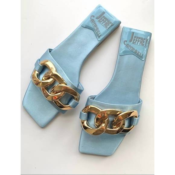 NEW JEFFREY CAMPBELL park chain slide sandal in blue satin - Picture 1 of 2